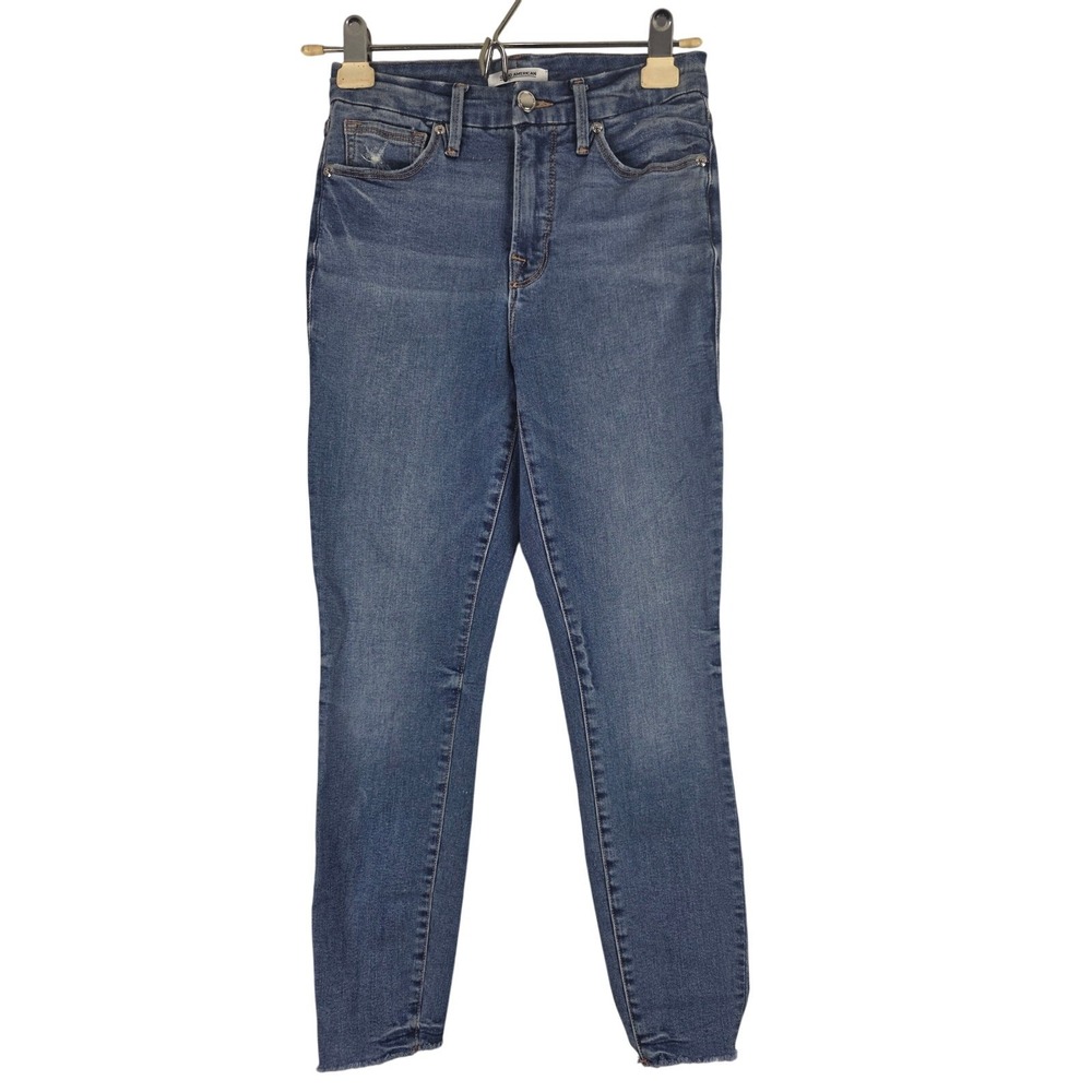 Good American Good Legs Crop Jeans 2/26 Womens Raw Hem Mid Rise Boho Fesitval